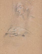 Verona Sketchbook: Female head and left hand (page 42), 1760. Francesco Lorenzi (Italian,