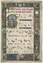 The Trinity:  Leaf from a Gradual with Initial B, c. 1496-1502. Circle of Perugino (Italian,
