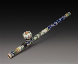 Pipe, 1644-1912. China, Qing dynasty (1644-1911). Famille verte porcelain with blue overglaze