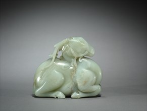 Water Dropper in the Shape of a Deer, 1700s. China, Qing dynasty (1644-1911). Pale gray-green jade