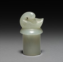Goose and Goslings (Stopper), 1700s. China, Qing dynasty (1644-1911). Jade; overall: 5.2 cm (2 1/16