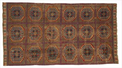 Spanish Carpet with a Turkish Pattern, c. 1450-1500. Spain, Alcaraz?, Mudejar, 15th century. Wool,