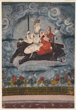 Shiva and Devi on Gajasura's Hide, c. 1675-1680. India, Pahari Hills, Basohli school, 17th century.