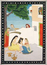 Toilette of Radha, c. 1810-1820. India, Pahari Hills, Kangra school, 19th century. Ink and color on