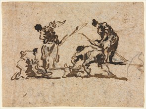 Farmers and Fisherman Working, 18th century. Francesco Guardi (Italian, 1712-1793). Pen and brown