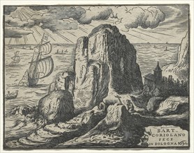 Set of 4 Landscapes:  No. 4 - Cliff on the Seashore. Hendrick Goltzius (Dutch, 1558–1617).