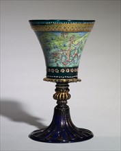 The Peddler Goblet, 1800s. Italy, Venice (Murano), 19th century. Green and blue glass, enameled and