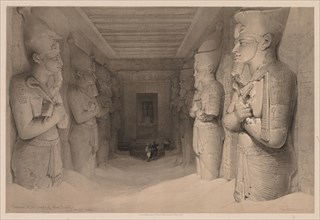 Egypt and Nubia:  Volume I - No. 14, Interior of the Temple Aboo Simbel, 1836. Louis Haghe