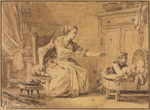 Maternal Solicitude, 1777. Jean Baptiste Le Prince (French, 1734-1781). Pen and black ink and brush
