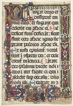 Leaf from a Psalter with Full Border with Medallions (Annunciation, SS. Jerome, Clare, Sebastian