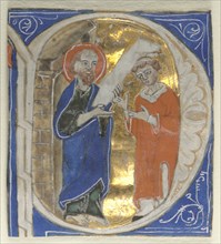 Historiated Initial Excised from a Bible: St. Paul and a Cleric, 1200s. Italy, 13th century.
