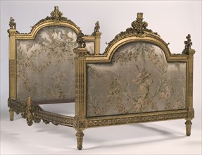 Bed, 1700s. Attributed to Georges Jacob (French, 1739-1814). Gilded wood and embroidered satin;