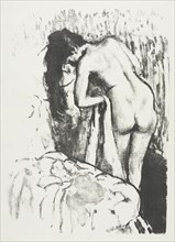 Nude Woman Standing, Drying Herself, 1891-1892. Edgar Degas (French, 1834-1917). Lithograph; sheet: