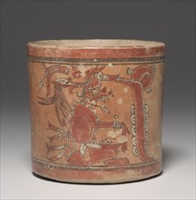 Cylinder Vessel with Deities, 600-900. Guatemala, Kixpek, Maya (Chamá) style (250-900). Earthenware