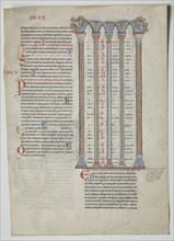 Single Leaf from a Decretum by Gratian:  Quadruple Arcade with Concordance of Greek and Latin