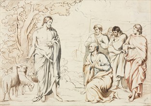 Christ and His Disciples. Joseph Brett (British, 1816-1848). Pen and colored inks with ink wash