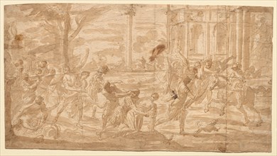 Rape of the Sabines, 1700s. France, 18th century. Pen and brown ink and brush and brown wash, with