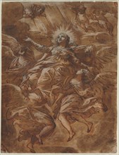Assumption of the Virgin, 1600s. Italy, 17th century. Pen and brown ink and brush and brown wash