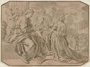 Mystic Marriage of St. Catherine. Copy after Nicolas Poussin (French, 1594-1665). Pen and brown ink