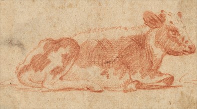 Cow, second half 1600s. Johann Heinrich Roos (German, 1631-1685). Red chalk; framing lines in brush
