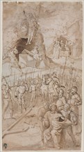 Three Scenes from the Passion of Christ (recto) Architectural Sketch (verso) , 1500s. Northern