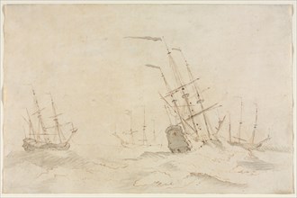 Ships, second half 1600s. Ludolf Backhuysen (Dutch, 1631-1708). Pen and brown ink and brush and