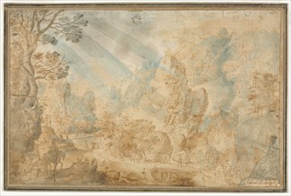 Mountain Landscape with Figures, first half 1600s. Anton Mirou (Flemish, bef 1586-aft 1661). Pen