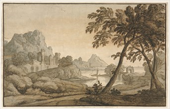 Italian Landscape, 1700s. Anonymous. Pen and brown ink, brown and gray wash, with graphite; sheet: