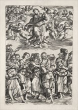 The Assumption of the Virgin, 1517. Domenico Campagnola (Italian, 1500-1564). Engraving