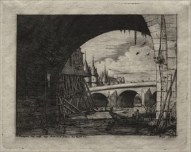 Etchings of Paris:  An Arch of the Notre Dame Bridge, 1853. Charles Meryon (French, 1821-1868).