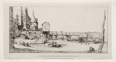 Footbridge Temporarily Replacing the Exchange Bridge,Paris, after the fire of 1621, 1860. Charles