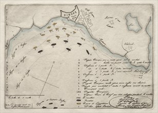Map of the Battle of Sinope, 1853. Charles Meryon (French, 1821-1868). Etching, hand colored with