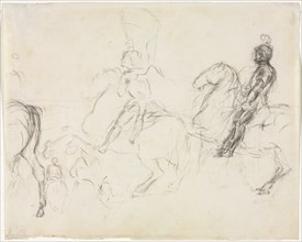 Battle Scene with Armored Figures on Horseback (recto) Two Seated Women (verso), 1856-1860. Edgar