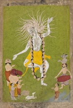 God Shiva in His Ferocious Aspect as Mahakala Dancing, c. 1700-1710. India, Rajasthan, Mewar