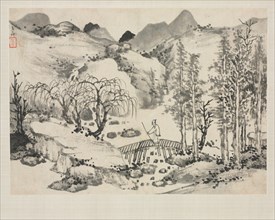 Landscape Album in Various Styles: Landscape with Artist on a Bridge, 1684. Zha Shibiao (Chinese,