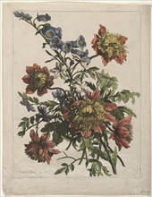 Bouquet. Jean-Baptiste I Monnoyer (French, c. 1636-1699). Etching and engraving, hand colored