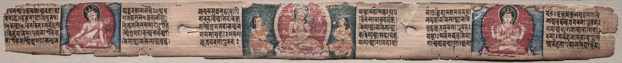 Leaf from Gandavyuha: Samantabhadra, Avalokiteshvara and Manjushri, from Chapter 55 (recto) ,