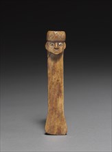 Spatula with Carved Head, 500-900. Peru, Wari style (500-900). Bone with shell inlay; overall: 11.2