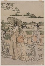 Three Women Strolling in the Countryside, mid 1780s. Chobunsai Eishi (Japanese, 1756-1829). Wood