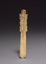 Spatula with Carved Lizard, 100 BC-700. Peru, Nasca style (100 BC-AD 700). Bone with shell inlay;