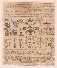 Sampler, 1750. America, 18th century. Embroidery; average: 37.8 x 31.8 cm (14 7/8 x 12 1/2 in.)