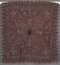 Shawl, 1870s - 1880s. India, Kashmir, late 19th century. Embroidery, large pieced areas: wool;