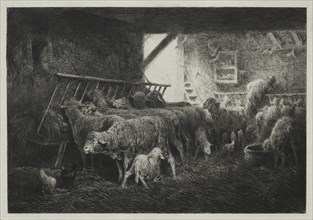 Interior of Sheep Enclosure. Charles-Émile Jacque (French, 1813-1894). Drypoint and roulette