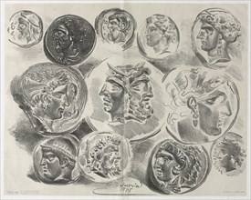 Feuille de douze médailles antiques, 1825. Eugène Delacroix (French, 1798-1863). Lithograph