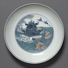 Plate with Isle of the Immortals, 1723-1735. China, Jiangxi province, Jingdezhen kilns, Qing
