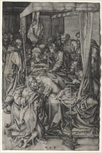 The Death of the Virgin. Martin Schongauer (German, c.1450-1491). Engraving; sheet: 25.5 x 16.9 cm