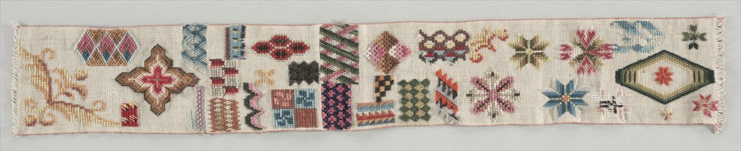 Sampler, c. 1850-1860s. Europe, 19th century. Wool on canvas; overall: 65.2 x 9.8 cm (25 11/16 x 3