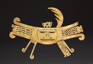 Mask Ornament, 1-550. Peru, Moche or Recuay, 1st-6th Century. Cut and hammered gold; overall: 27.4
