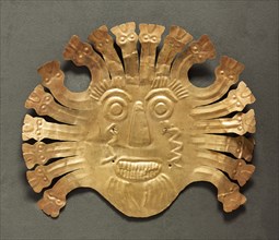 Mask, 100 BC-700. Peru, South Coast, Nasca style (100 BC-AD 700). Hammered gold alloy; overall: 18