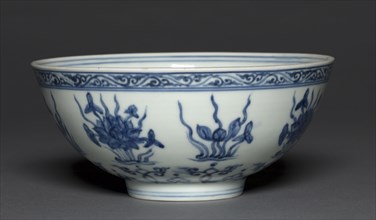 Bowl (wan) with Water Plants and Arabesques, 1506-21. China, Jiangxi province, Jingdezhen kilns,